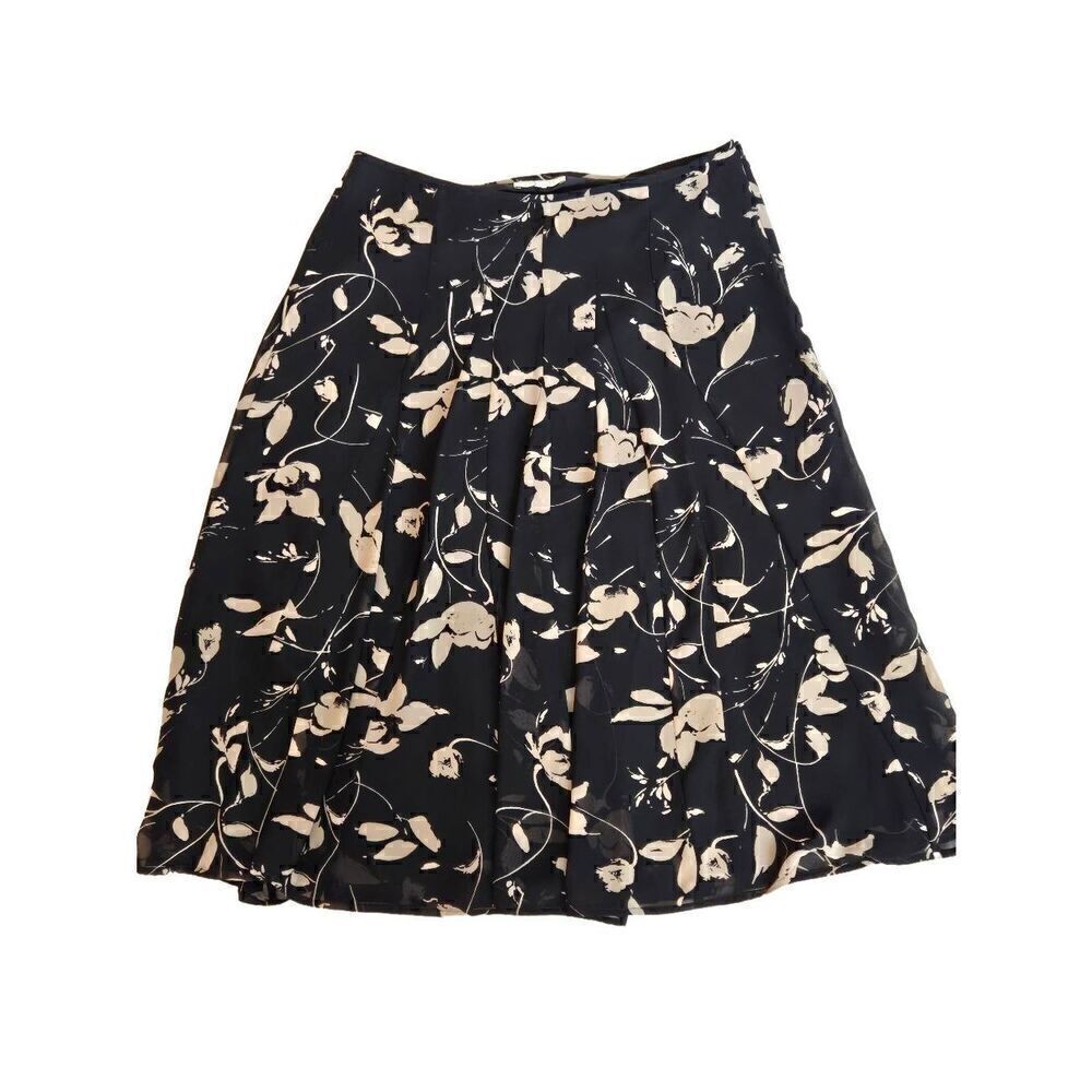 Talbots Womens Black Tan Floral Lined Full Skirt 16 Petite